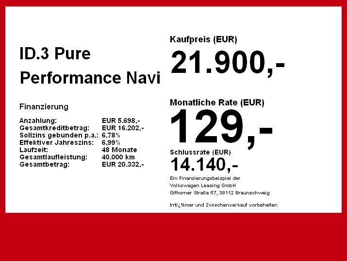 VW ID.3 Pure Performance Navi Pro WPumpe